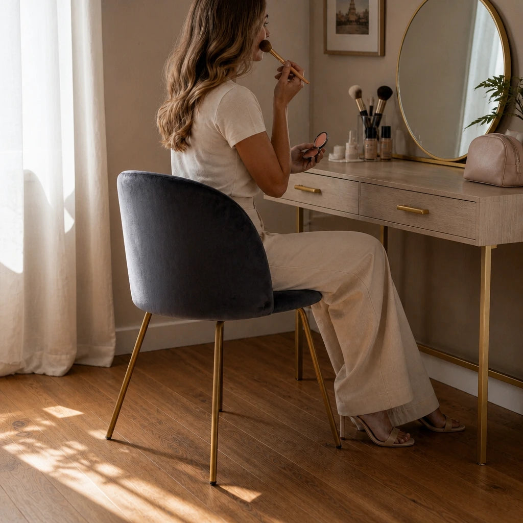 Chaise de coiffeuse en velours - noire