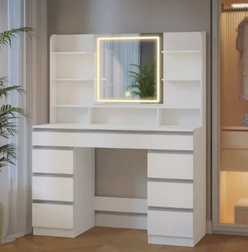Coiffeuse ELYRA avec miroir LED et 7 tiroirs