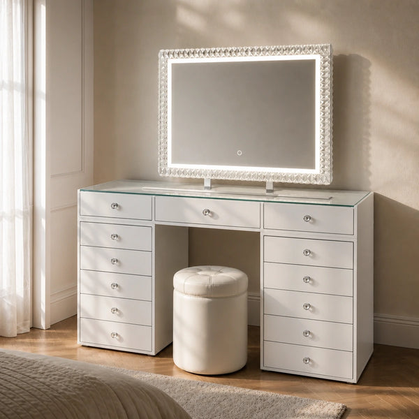 Pack coiffeuse 150 cm + miroir LED 80x60