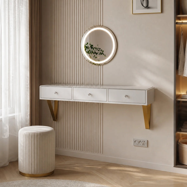 Coiffeuse ELORA - miroir LED mural, blanc