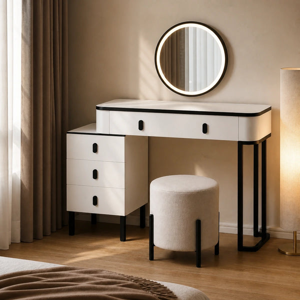 Coiffeuse LYRA - miroir LED, blanc et noir