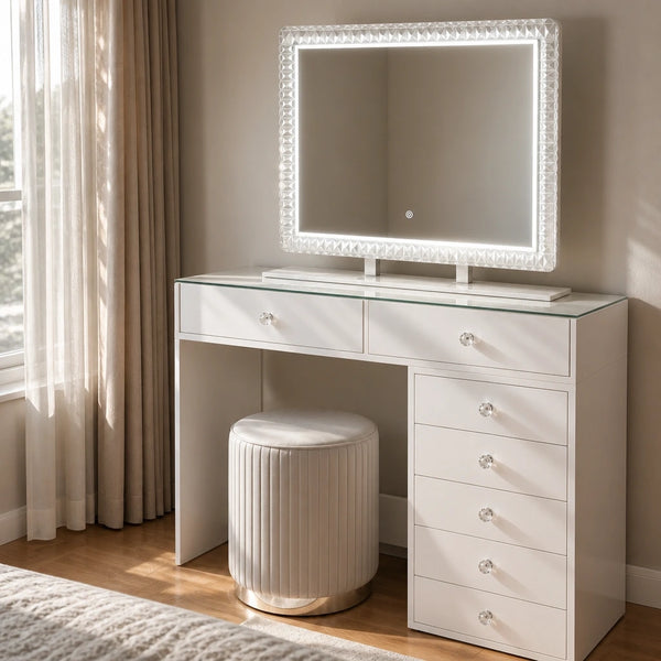 Pack coiffeuse 120 cm + miroir LED 80x60
