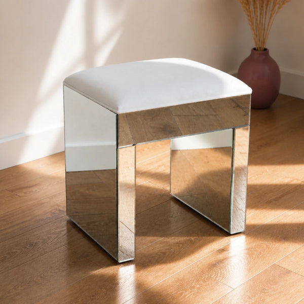 Tabouret de coiffeuse miroir - blanc