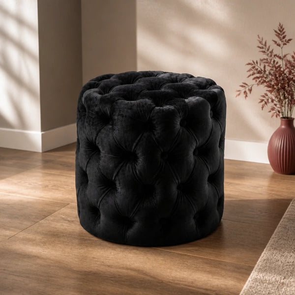 Pouf de coiffeuse en velours - noir