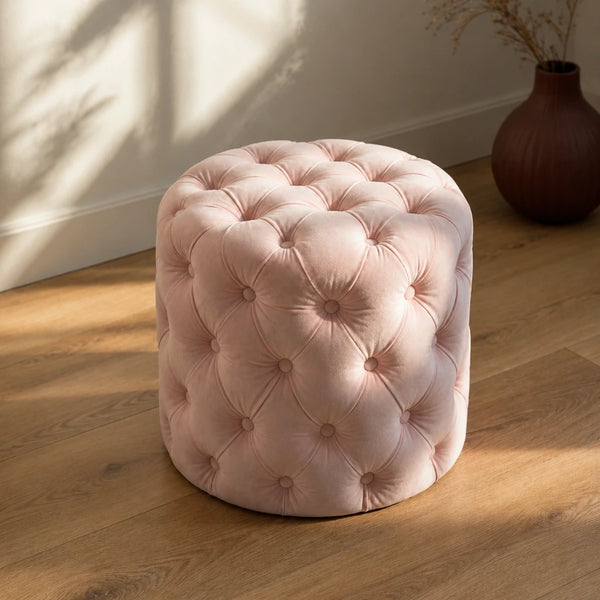 Pouf de coiffeuse en velours - rose