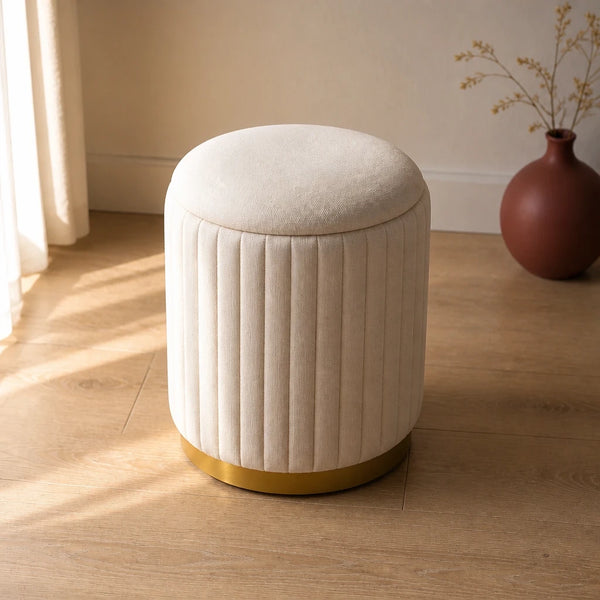 Tabouret de coiffeuse VELIA - velours crème, rangement