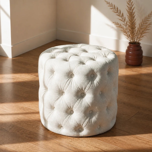 Pouf de coiffeuse en velours - blanc
