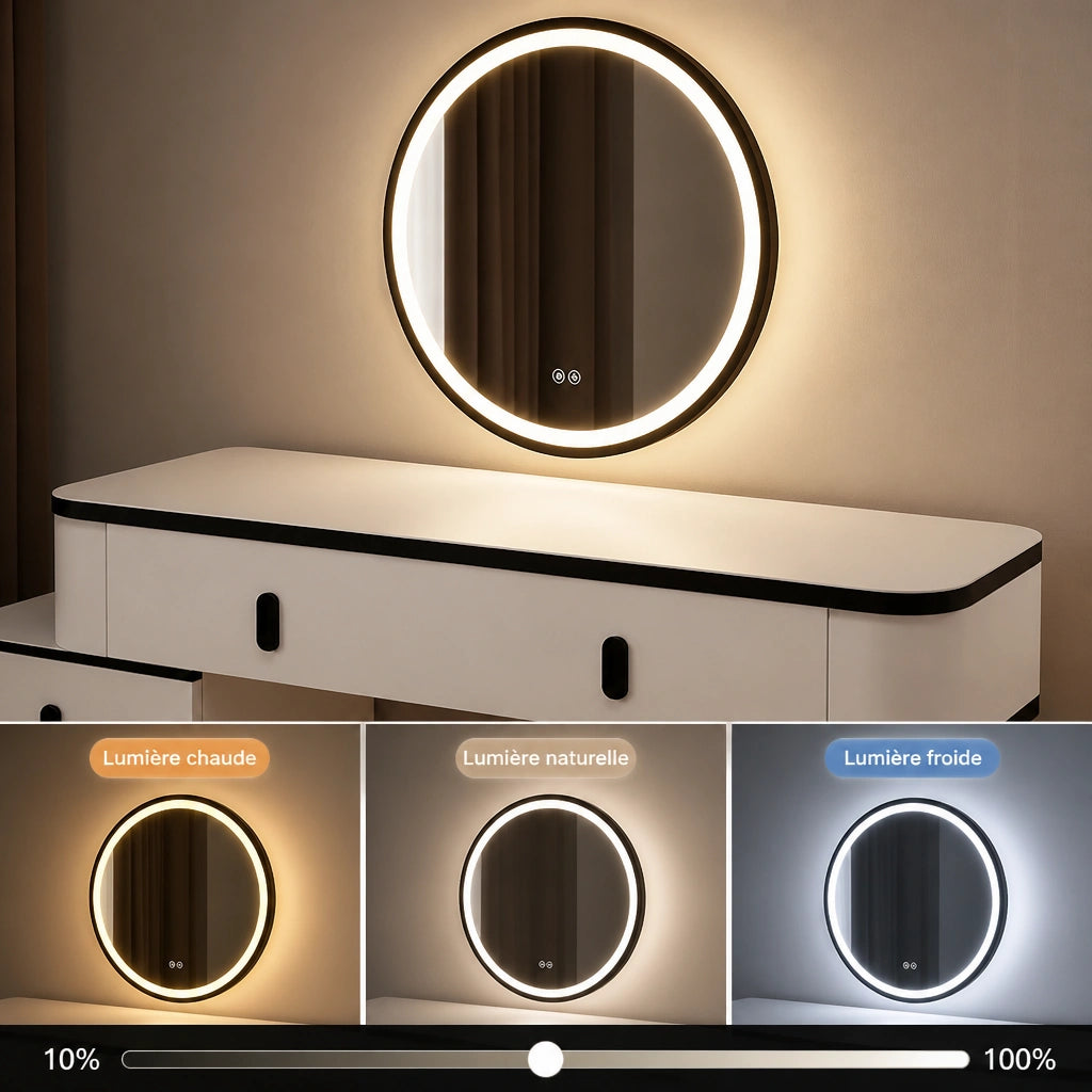 Coiffeuse LYRA - miroir LED, blanc et noir