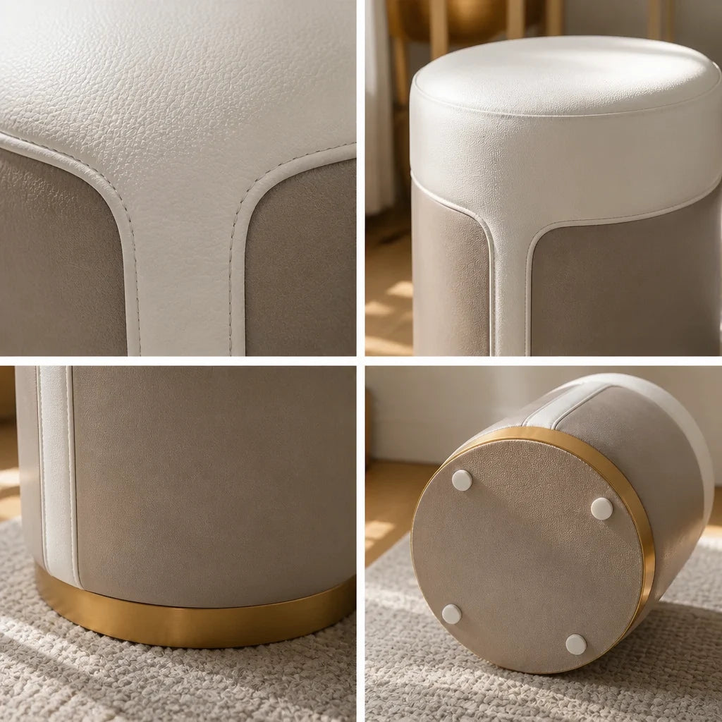 Tabouret de coiffeuse VÉLORA - crème et taupe