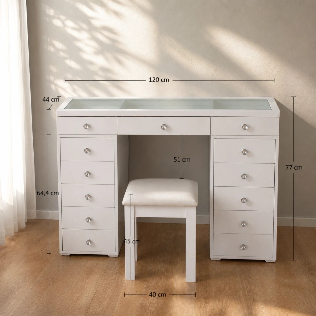 Coiffeuse Classic - plateau verre, blanche